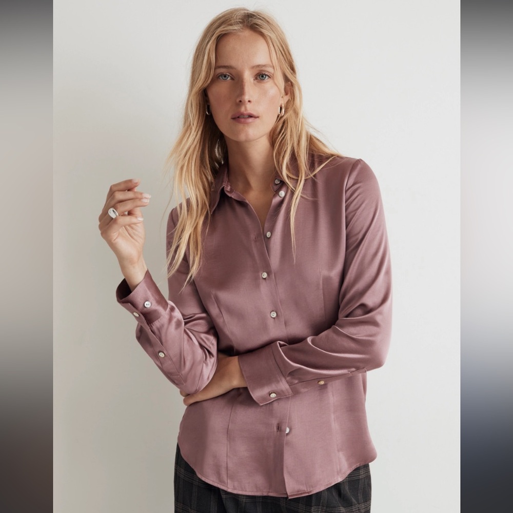 Madewell Small Satin Rose Button up Shirt
